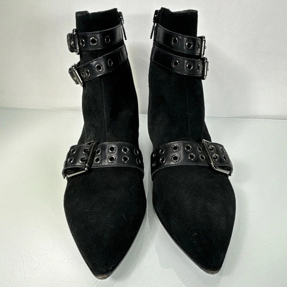 Napoleoni Black Suede Pointed Toe Adjustable Strap Detail Ankle Boots Size 37 - Picture 2 of 11